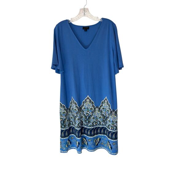 J. Jill Wearever Collection Blue Paisley Print V-Neck Short Sleeve Dress Medium - Picture 1 of 12